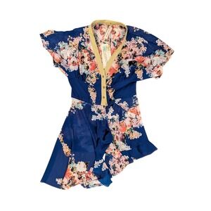 Aratta Silent Journey NWT Blue Floral Button Front Asymmetric Boho Top- XS